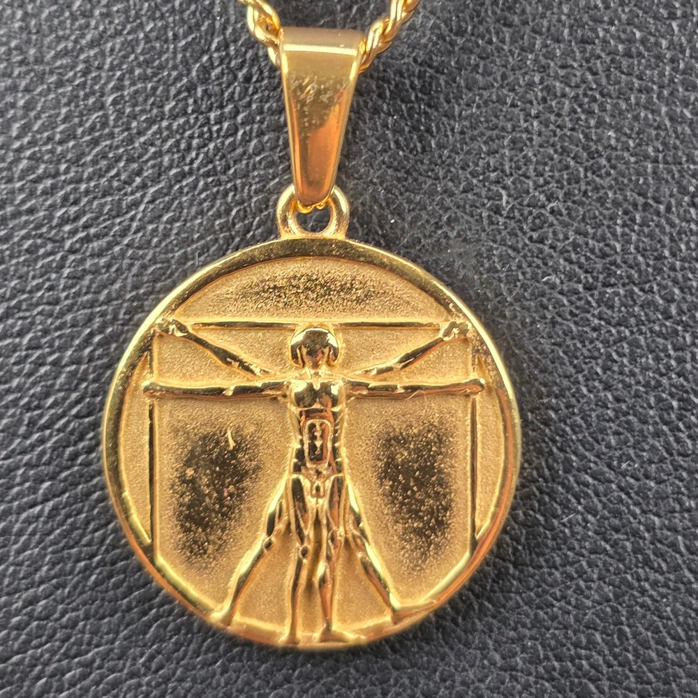 Reign Chains Vitruvian Man Pendant 18K Gold Plated Stainless Steel Necklace